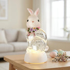 Spring Rabbit Snow Globe Lantern, Rabbit Snowglobe Decor with Swirling Glitter, 6H Timer, USB or Battery Powered, Bunny Decoration for Spring Party Easter Day Decor and Gift (Rabbit)