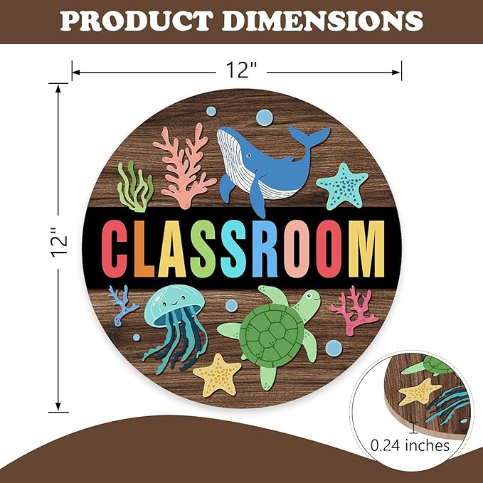 Nautical Classroom Front Door Sign, Back to School Beach Coastal Wood Plaque Hanger Nursery Preschool Elementary Home Decor, Ocean Wooden Wreath Wall Hanging Decoration Teacher Supply Gift