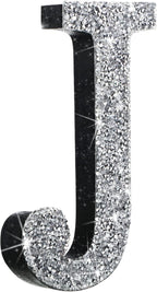 Qunclay 5.7" Silver Crystal Diamond Bling Letters Crushed Diamond Decoration Wooden Glitter Letter with Screw and Hooks Rhinestone Gift for Wedding Y2k Mcbling Bedroom Wall Decor (Letter J)