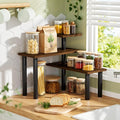 3-Tier Corner Countertop Organizer – Kitchen Counter & Bathroom Vanity Organizer, Coffee Bar Corner Shelf, Spice Rack Stand, L-Shaped Space-Saving Storage, Rustic Brown and Black, Wood