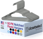 Plastic Hangers 50 Pack - Space Saving Clothes Hangers, Made in USA, Durable & Strong Plastic Shirt & Coat Hanger with Notches & Shoulder Grooves, Non-Slip Clothing Hangers | Silver Hail