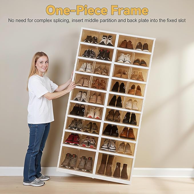 Collapsible Shoe Rack Organizer 9 Tiers-36 Pairs Foldable Shoe Cabinet with Doors, Shoe Storage Rack for Closet and Entryway, Large Plastic Folding Shoe Cabinet, Easy Assembly Shoe Shelves Organizer