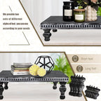 MAONAME Wood Display Risers Decorative Tray, Farmhouse Pedestal Stand for Display Home Decor, Vintage Black Beaded Wooden Tray for Kitchen Counter, Short and Tall Footed