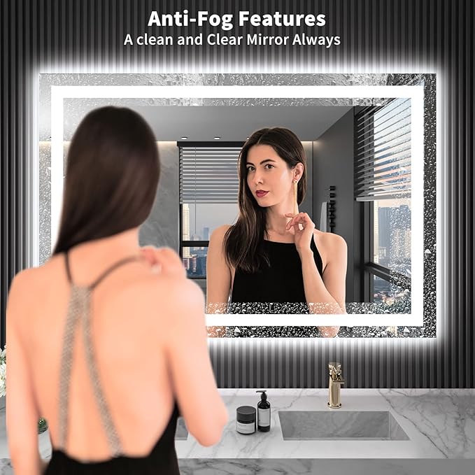 LOAAO 48X36 LED Bathroom Mirror with Lights, Anti-Fog, Dimmable, Backlit + Front Lit, Lighted Bathroom Vanity Mirror for Wall, Shatter-Proof, Memory Function, ETL Listed