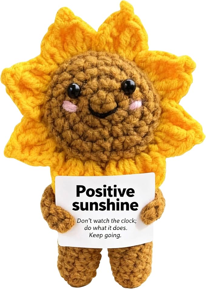 4.5 inch Positive Sun Doll Handmade Knitted Wool Doll with Positive Card Inspiring Gifts for Cheer Up Emotional Support Encouragement Friends