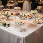 Chuangdi 2 Sets Acrylic Display Risers, Product Stand, Jewelry Display Riser Shelf Showcase Fixtures for Dessert Cupcake Candy Figure Treat Action Showcase(Clear,Medium Set)