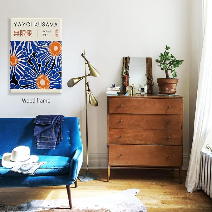 Yayoi Kusama Print Vintage Japanese Wall Art Abstract Yayoi Kusama Poster Minimalist Painting Art Exhibition Suitable for Japanese Bedroom,Living Room Office Decor 11x14in Framed