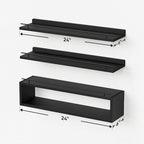 WOPITUES Floating Shelves for Wall 24 inch with Cube Shelf, Wall Shelves with Metal Rail for Decor, Bathroom Organizers and Storage, Over Toilet Shelves for Bathroom, Toilet Paper-Black