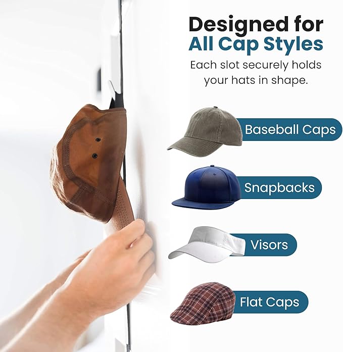 Jokari Over-the-Door Hat Rack Organizer 4 Pack – Holds Up to 32 Baseball Caps, Snapbacks, or Fitted Hats – Adjustable Closet Door Hat Storage with Hooks – No-Tool Installation for Men, Women, and Kids