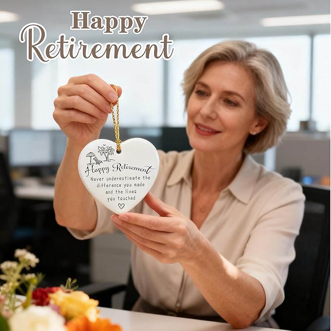 Happy Retirement Gifts | Retirement Gifts for Women, Men, Coworker, Boss, Employee, Teacher, Nurse | Thank You Gift, Appreciation Gift for Women Men | Ceramic Heart Christmas Ornament