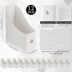 Geyee 12 Pack Magazine File Holder Plastic Desk Organizer Magazine Holder Storage Heavy Duty File Boxes for Home Storage and Office Organization(White)