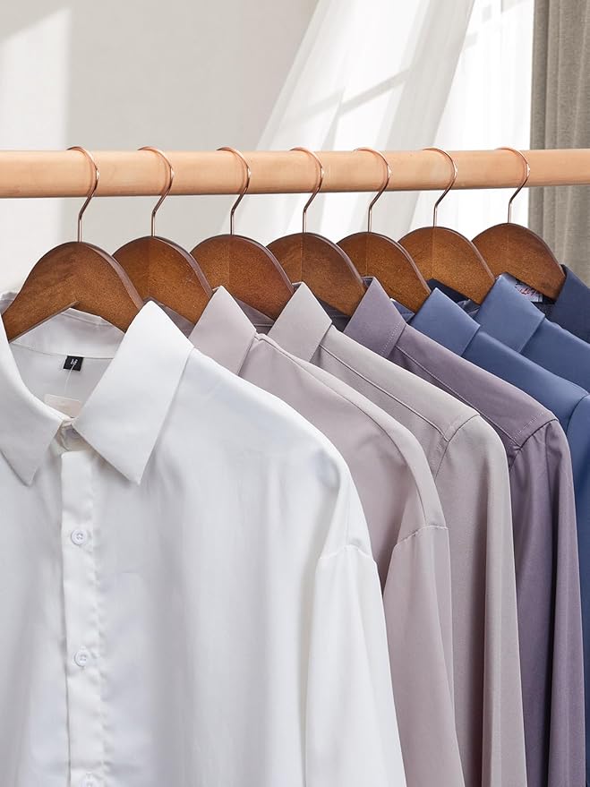 Smartor Wooden Hangers 20 Pack, Solid Wood Coat Hanger for Closet, Heavy Duty Wood Hangers for Suits, Shirts, Dresses, with 360° Rose Gold Hook, Non Slip Pant Bar, Walnut