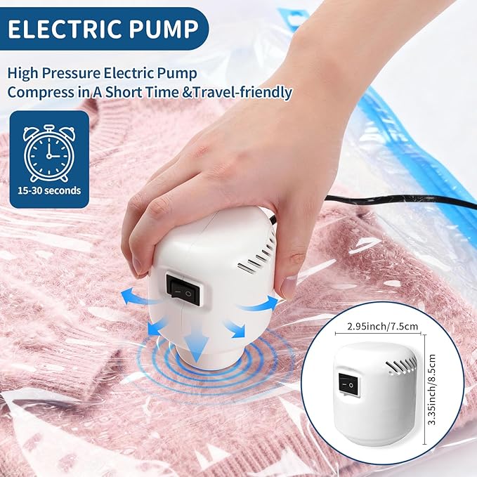Vacuum Storage Bags with Electric Pump, 12 Pack (2 Roll-Up,3 Small,3 Medium,2 Large,2 Jumbo), Heavy Duty PA+PE Space Saver Bags for Clothes, Bedding, Home & Travel