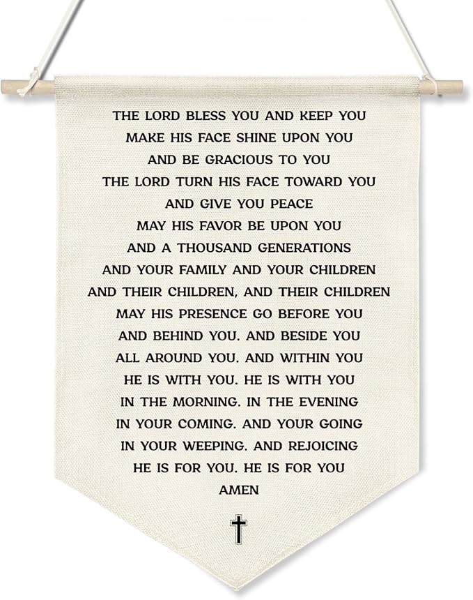 The Lord Bless You Scripture Wall Hanging Banner,Christian Canvas Poster with Wooden Rod, Bible Verse Wall Art for Blessing Home Decor, Faith Gift for Women, Family, or Church, 11x16 Inch (KD12)
