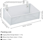 Bedside Caddy Hanging Storage Basket Beside Shelf Metal Organizer for Collage Dorm Bunk Bed,Hospital Bed,Baby Bed - Bedroom Essentials for Magazine,Remote Control,Phone,Drinks (White)