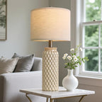 USumkky 24" Modern Ceramic Bedside Lamp Set of 2 for Bedroom Decor Farmhouse Table Lamp for Living Room Office Dorm Cream