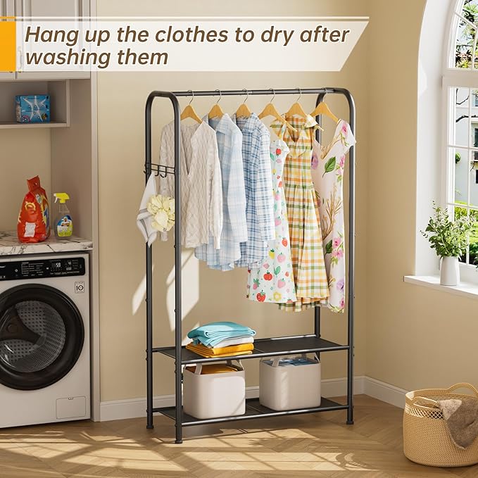 Clothes Garment Coat Rack Drying Clothing Racks Metal Freestanding for Hanging Clothes Portable Closet for Laundry Bedroom Black