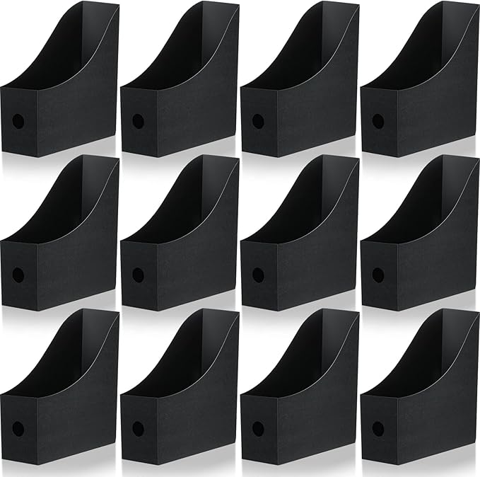 Geyee 12 Pack Magazine File Holder Plastic Desk Organizer Magazine Holder Storage Heavy Duty File Boxes for Home Storage and Office Organization(Black)
