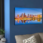AIYISU Florida Skyline Wall Art USA City Poster Tampa Cityscape Picture Modern Office Wall Decor Blue Night Skyscraper Downtown River Reflection Painting Artwork for Living Room Decoration 20x40”