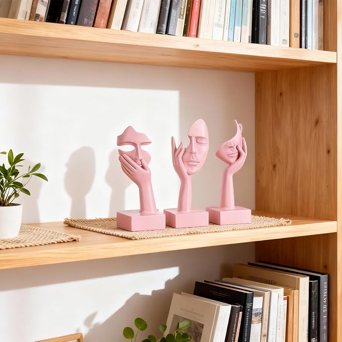 3 Pcs Thinker Large Statue Set - Pink Art Abstract Home Accent Figurines for Living Room, Bedroom, Shelves, Office Desktop, Coffee Table Decor, Gift for Women (3 Pcs Pink, 9")