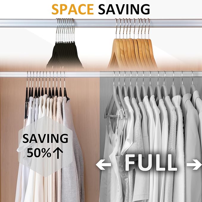 ELONG HOME Velvet Hangers, 50 Pack Black Slim Felt Hangers with 360 Swivel Hook, Non-Slip, Heavy Duty for Coats, Pants & Dresses