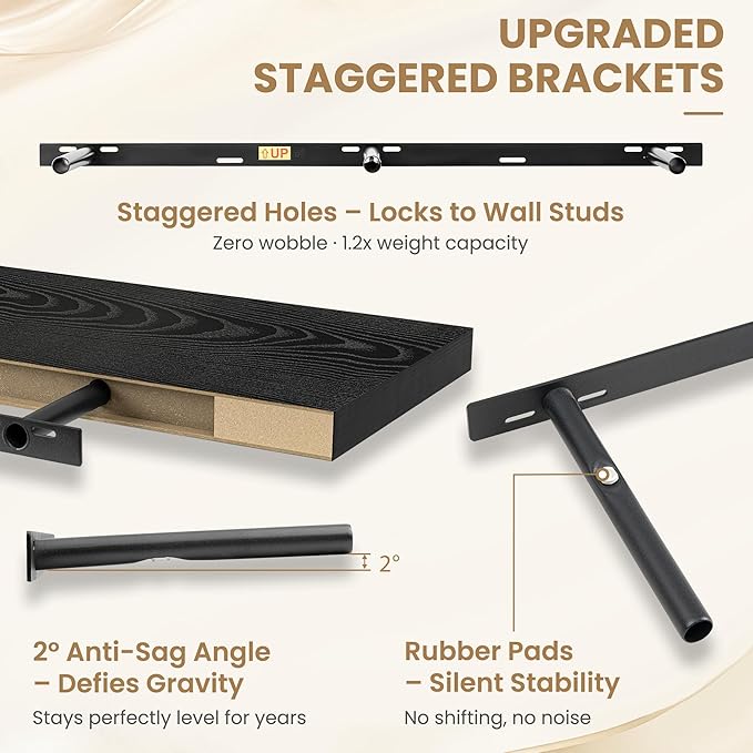 FLYJOE 48 Inch Long Floating Shelves for Wall Set of 1, 12" D Wood Grain Bathroom Shelves with Invisible Brackets, Easy Install Engineered Wood Storage Shelves for Kitchen, Living Room, Bedroom