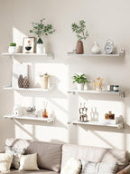 Floating Shelves for Wall, Shelves for Decor Storage Set of 6, Wall Mounted Wood Shelf for Bedroom, Living Room, Bathroom, Kitchen,Long Picture Ledge Shelves. (White)