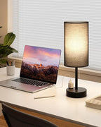 Fenmzee Large Black Bedside Lamps Set of 2-3 Color Temperatures Pull Chain Lamp with AC Outlet Charging Port, Two Round Night Stand Lamps for Bedroom Guest Room Office, Bed Side Light