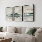 Framed Abstract Landscape Wall Art, Set of 3 Canvas Prints Paintings Artwork for Walls, Soft Blue and Green Nature Pictures for Living Room, Bedroom, Lounge, Dining Room Wall Decor 16x24 In
