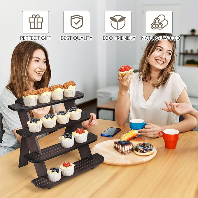Wooden Cupcake Stand, 4 Tier Shelf Earring & Ring Holder Stands,Tiered Tray Stand Display Shelf Display Riser, Table Display Stand For Vendors, Perfume Organizer, Fragrance Shelf, Spice Rack