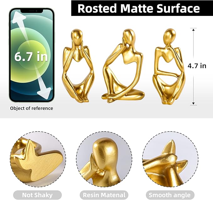 BMLCGJ Thinker Statue Gold Decor Abstract Art Sculpture, Golden Resin Collectible Figurines for Home Living Room Office Shelf Decoration,Great Gifts Ideas (Gold)