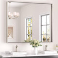 Keonjinn 48 x 40 in Brushed Nickel Bathroom Mirror, Rectangular Wall Metal Framed Vanity Mirror Square Corner Aluminum Alloy Modern Rectangle Wall-Mounted Mirror(Horizontal/Vertical)