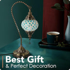 Yarra-Decor Turkish Moroccan Lamp with Bronze Base 3-Way Color Changing Handmade Swan Neck Tiffany Mosaic Glass Bedside Lamps for Bedroom (LED Bulb Included) (Colorful4)
