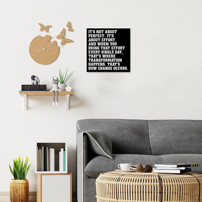 Motivational Wall Decor, Inspirational Quote Wall Art for Home Office Gym Classroom, Encouraging Decor for Success, It's Not About Perfect, It's About Effort Framed Canvas Posters, 8 x 8 Inches