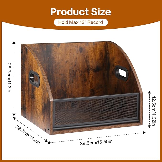Vinyl Record Storage, Vinyl Record Album Holder, Retro Album Storage Record Case Box, Record Box Case Crate, Wooden LP Record Crate, Record Organizer for Home Decor and Collection Display