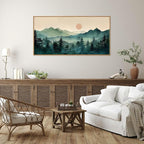 SIGNINART Large Boho Mountain Framed Canvas Wall Art, Nature Pine Tree Wall Painting, Abstract Foggy Forest Wall Decor, Modern Sunrise Art Prints for Bedroom Living Room and Office 20"x40"