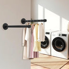 2 Pcs 12 Inch Industrial Pipe Clothes Rack DIY Wall Mounted, Heavy Duty Rustic Vintage Clothing Rod, Metal Garment Bar Multi-Purpose Hanging for Bedroom, Bathroom, Cabinet and Laundry Room