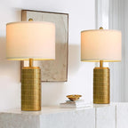 PoKat 23" Brass Gold Ceramic Table Lamps for Living Room, Retro Warm Gold Lamps for Night Stands, Vintage Bronze Decorative Lamps for Bedroom, Antique Gold Brown Nightstand Lamps for Home Decor