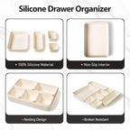 ISSEVE 8Pcs Nesting Silicone Drawer Organizer Trays, 4 Size Versatile Vanity Bathroom & Desk Drawer Organizer Set Storage Bins for Office,Kitchen,Nightstand,White