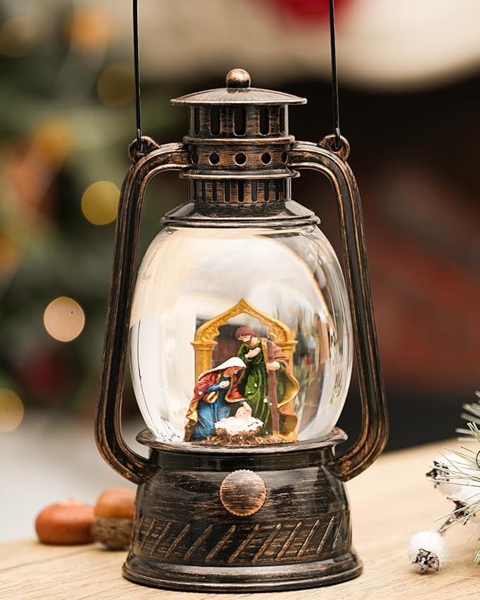 Christmas Decorations Nativity Snow Globe,Musical Christmas Snow Globes Light Up Glitter 6H Timer Nativity Scene Religious Decor Gifts