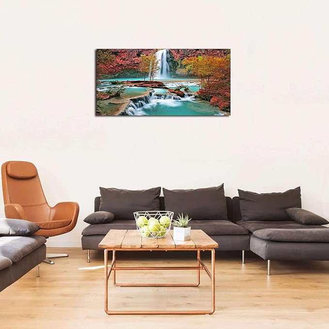 Tropical Forest Wall Art for Living Room Nature Waterfall Landscape Pictures Wall Decor Tree Falls Scenery Painting Modern Fall Scenic Canvas Prints Artwork for Bedroom Bathroom Home Decoration 20x40"