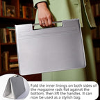 Leather Magazine Holder Foldable with Handles，Stable Magazine Rack Floor，Magazine Basket File Holder Storage，Document File Folder Organizer Free Standing for Office Living Room (grey)
