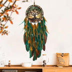 Dream Catcher Wall Hanging Decor for Bedroom Aesthetic, Handmade Traditional Wall Art with Feathers for Living Room, Nursery, Good Vibes Gift for Women,Girls,Home Decoration Wedding Party (Old Tree)