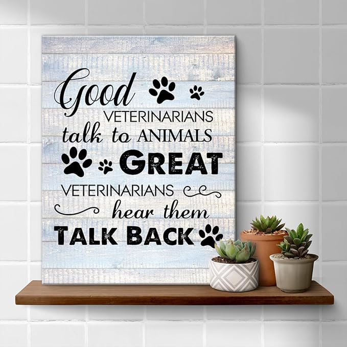 Funny Veterinarian Gifts Farmhouse Dog Canvas Wall Art Decor Veterinary Vet Gift for Women Good Veterinarians Talk To Animals Rustic Sign Painting Plaque Home Decoration (11.5 X 15 Inches, Framed)
