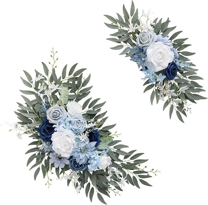 2Pcs Artificial Wedding Arch Flowers, Artificial Rose Flower Swag Decorative Swag with Eucalyptus Leaves Floral Swag for Wedding Ceremony Decor