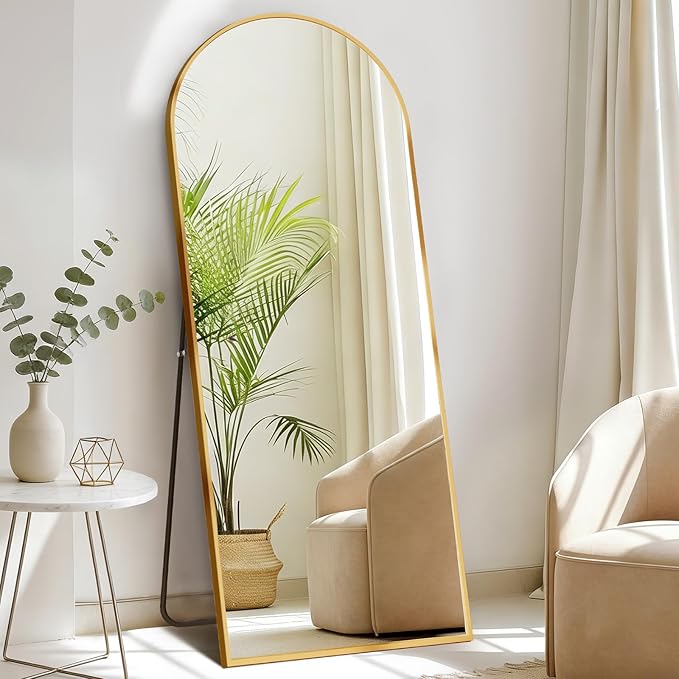 DUMOS Arched Full Length Mirror, 56"x21" Full Body Floor Standing Mirror with Aluminum Frame and Shatter Proorf Nano Glass, Modern Wall Hanging Leaning for Living Room, Home Decor, Gold