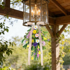 6 PCS Spring Summer Teardrop Swag with Bow Artificial Wildflower Sconce Lighting Swag Wreath Lavender Daisy Wisteria Candlestick Wreath Green Eucalyptus Floral Swag for Wall Cabinet Chandelier Decor