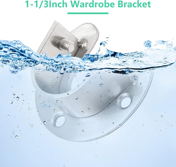 8 Packs Stainless Steel Closet Rod End Supports 1-1/3 Inch Wardrobe Bracket Heavy Duty Closet Pole Sockets Flange Rod Holder, U-Shaped with Screws, Silver