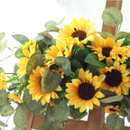 Artificial Sunflower Swag, 30Inch Decorative Flower Swag with Green Leaves Hanging Ornament Floral Swag Door Swag for Door Wedding Party Decoration