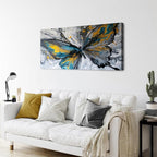 Abstract Butterfly Wall Art Teal Grey Yellow Butterfly Wall Decor Modern Marble Textured Canvas Poster Luxury Fluid Pictures Watercolor Neutral Artwork for Living Room Bedroom Home Decoration 24x48"